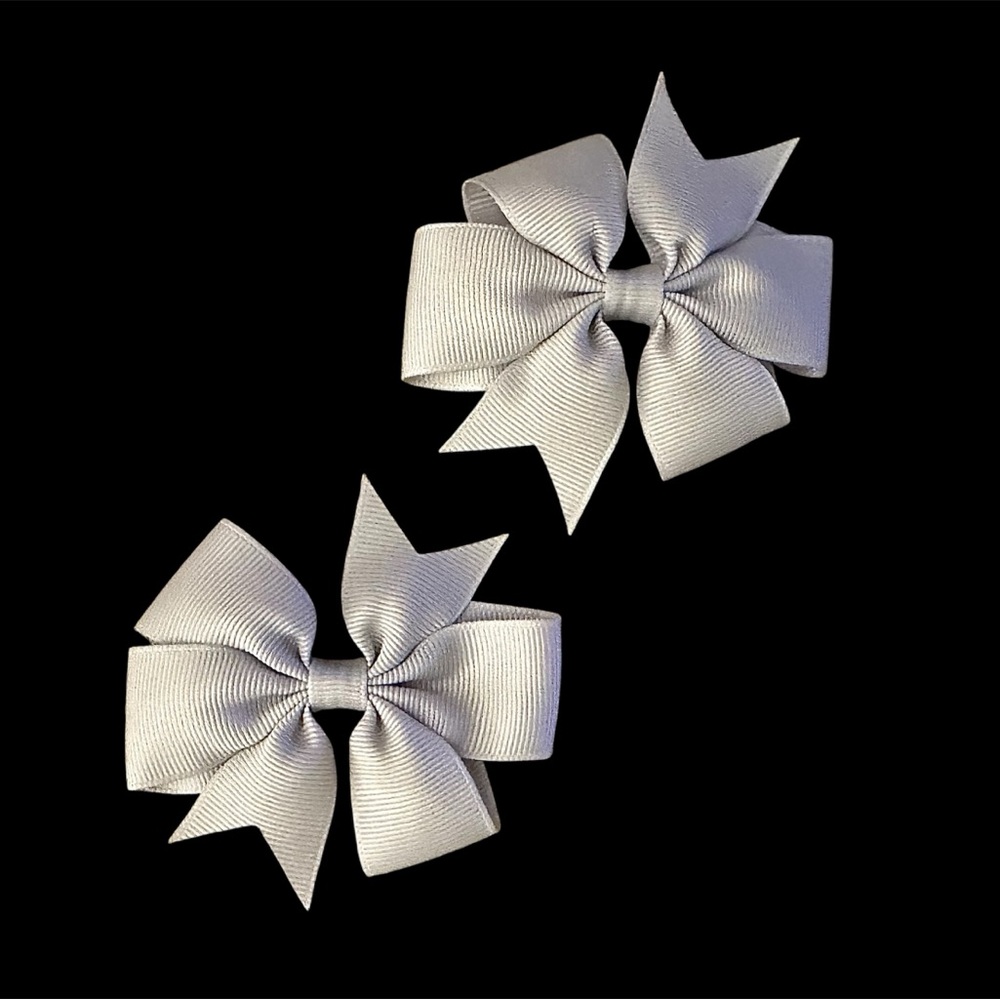 Light Gray Ribbon Bows Hair Clips Set of 2 NEW